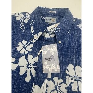 NWT Reyn Spooner "50 State Floral" Hawaiian Button Down S/S Shirt Blue Woven 2XL